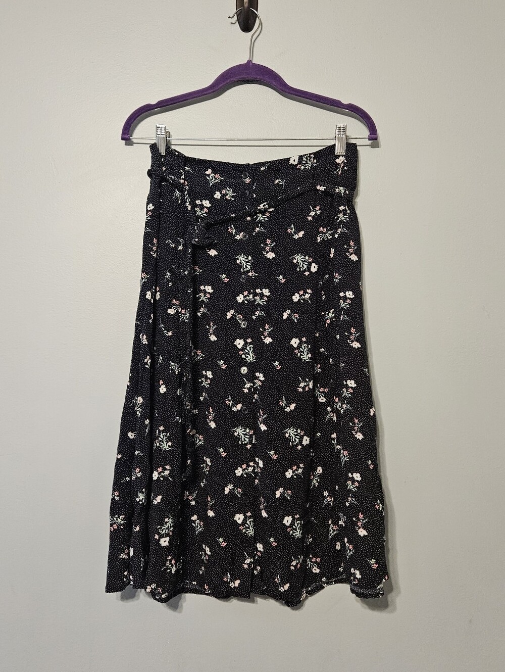 SO Black Floral Button Down Midi Skirt